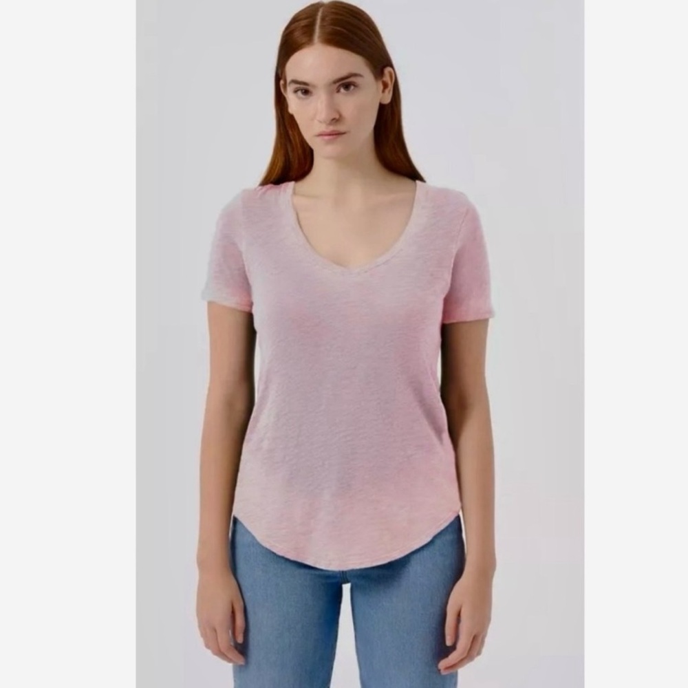ATM Slub Jersey Classic V- Neck Tee Shirt in Pink Lilac.
